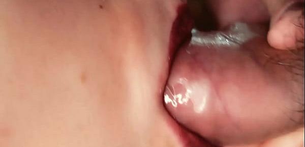  Close up fetish. Red lipstick in cum